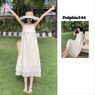 Đầm đi biển Váy Suông Cổ Yếm Dáng Dài Maxi babydoll Vải Hoa Nổi Cực Xinh 2 dây bigsize 2 lớp xòe kiểu Hàn 9389 CT-52.1