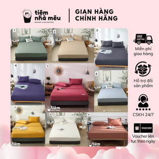 Bộ Drap Trải Giường Vỏ Gối 3 Món Cotton Tc Basic Trơn Tối Giản Mềm Mịn Bền Bỉ Fullsize Tiệm Nhà Mêu