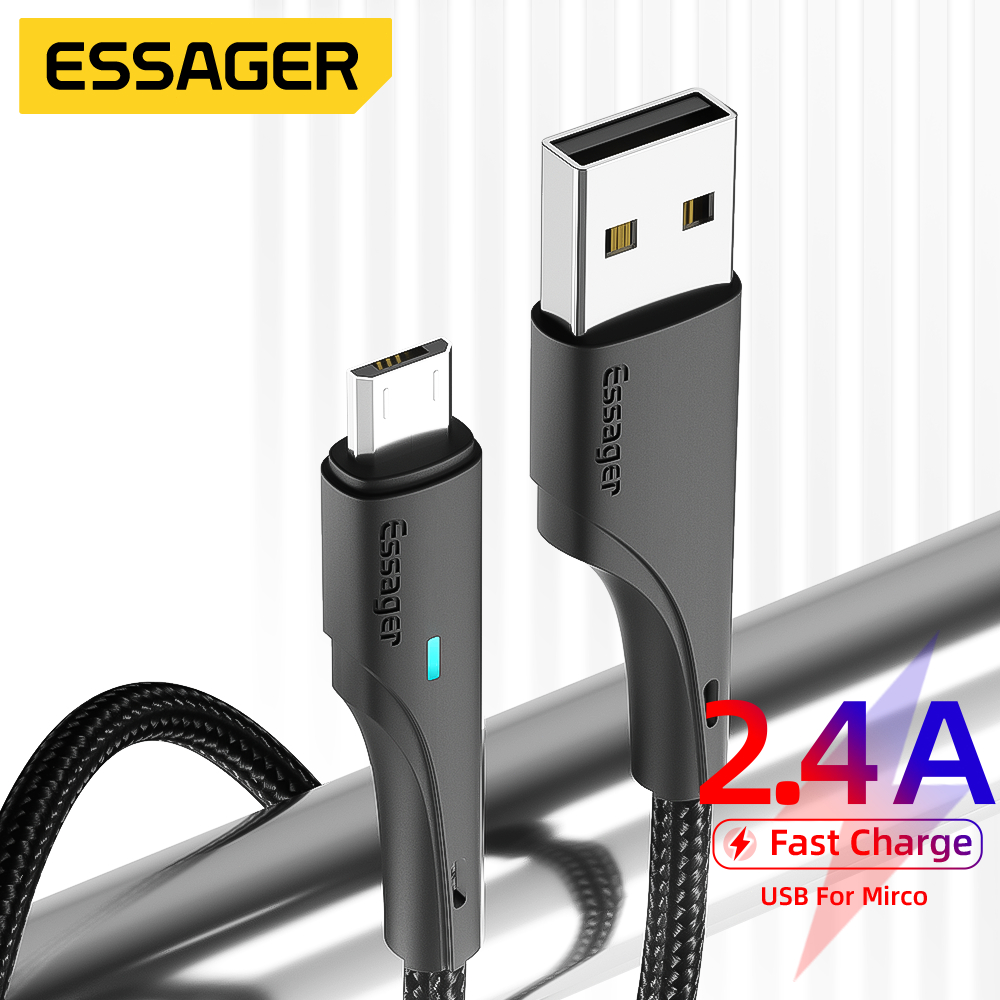 Cáp sạc micro USB ESSAGER 2.4A có đèn led cho điện thoại Android tiện dụng