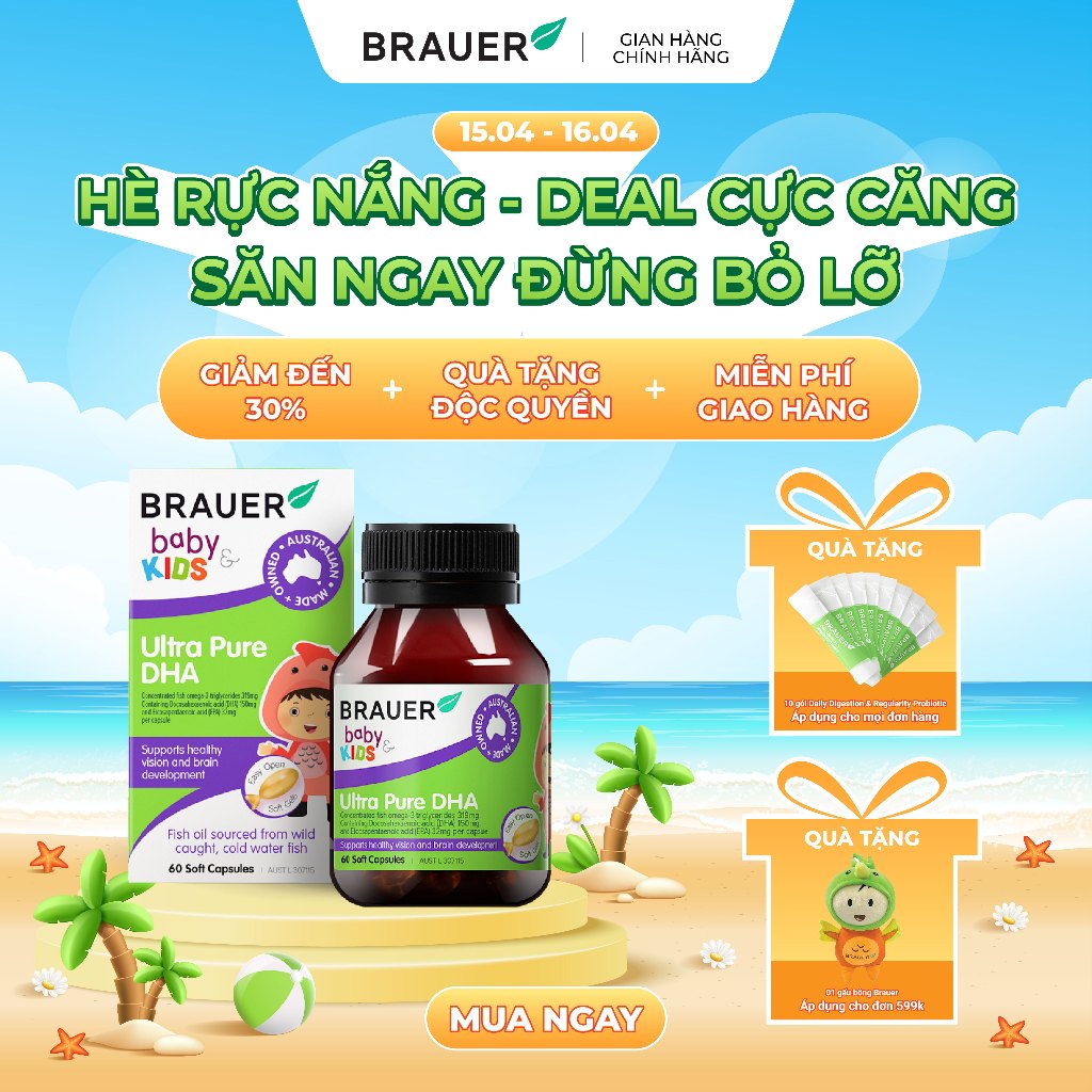 Vitamin BRAUER Ultra Pure DHA - Bổ sung DHA tinh khiết cho trẻ từ 7 tháng (60 viên nang)