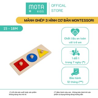 Đồ chơi mảnh ghép với 3 hình cơ bản cho bé từ 15-18 tháng Montessori Mota - Phát triển tư duy - Hàng chính hãng