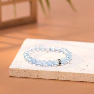 Tinh lâm vòng tay phong thủy đá aquamarine 6 li - charm bạc mắc hoa văn