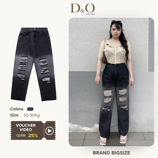 Quần Ống Rộng Nữ Bigsize 54-80kg Dáng Dài Màu Xám Ombre 3105 Wash Rách Thời Trang Lưng Cao Tôn Dáng Không Giãn