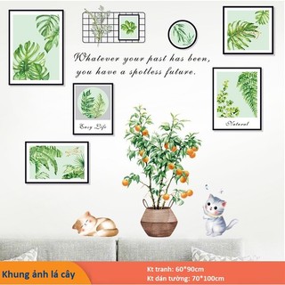 Tranh decal dán tường KHUNG ẢNH LÁ CÂY trang trí phòng khách - Decal dán tường