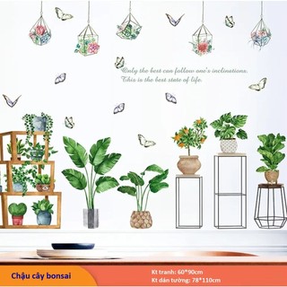🏇🏇Tranh decal dán tường CHẬU CÂY BONSAI trang trí nhà cửa- Decal dán tường🏇🏇