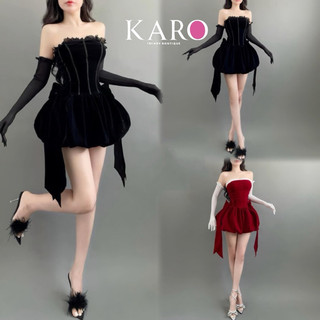 Đầm nhung bí cúp ngực viền bèo 2 nơ ( không kèm tay ) K4371  - CAROTSHOP