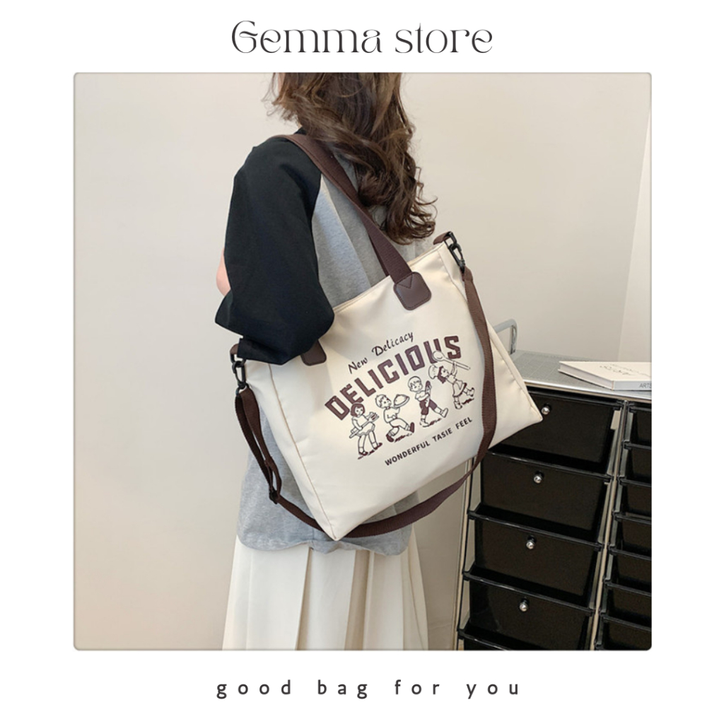 Túi tote túi vải canvas đeo vai nam nữ size to đựng  A4 laptop đi học đi chơi du lịch đi biển vải bố