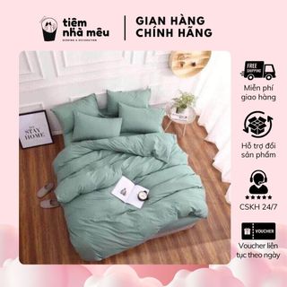 Bộ Chăn Ga Gối Cotton 80% Set 4 Món 2 Vỏ Gối Drap Vỏ Chăn Màu Trơn Basic Tối Giản Vintage Fullsize