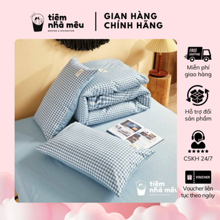 Bộ 4 Món Chăn Ga Gối Cotton Tici✨ m6/m8/2m-Tiệm Nhà Mêu✨ Kẻ Caro Phong Cách Hàn Quốc Dày Dặn
