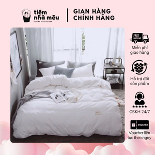 Bộ 4 Món Chăn Ga Gối✨m6/m8/2m -Tiệm Nhà Mêu✨Bao Gồm 2 vỏ gối ,1 ga , 1 vỏ chăn Cotton TC Trơn