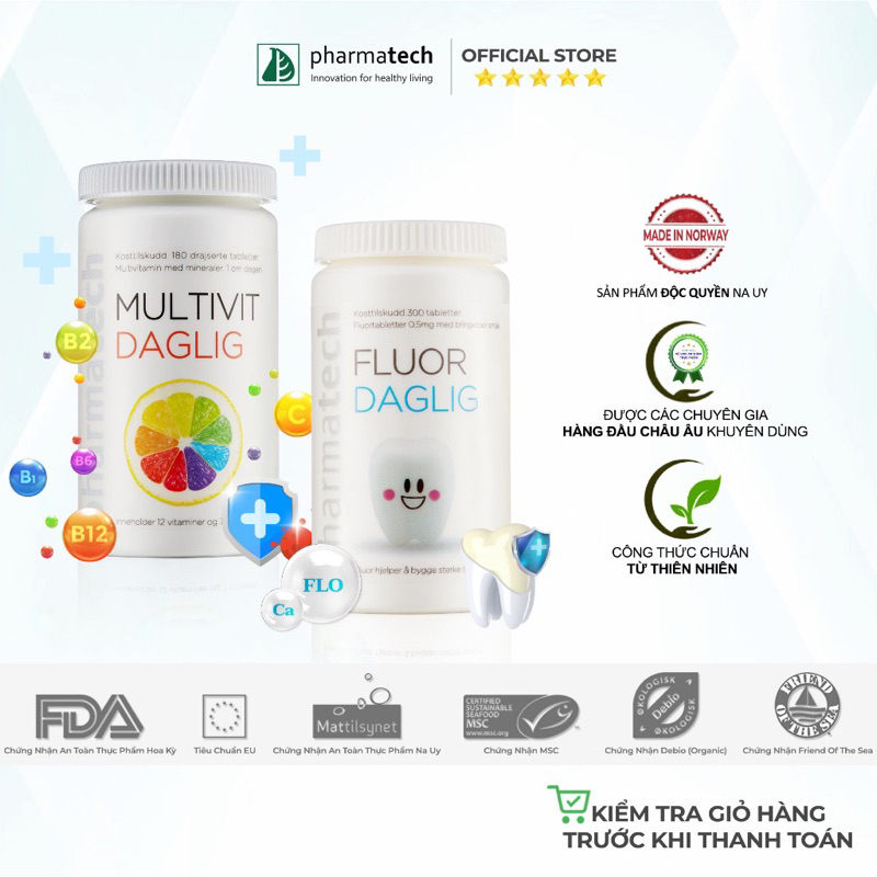 Viên Uống Bổ Sung Vitamin MULTIVIT DAGLIG 180 viên +FLOUR DAGLIG 90 Viên