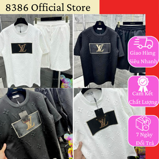 Bộ Thun Nam LV vân nổi áo cổ tròn Siêu Đẹp, Bộ Hè Nam có họa tiết Chất Liệu Vải Cotton Cao Cấp