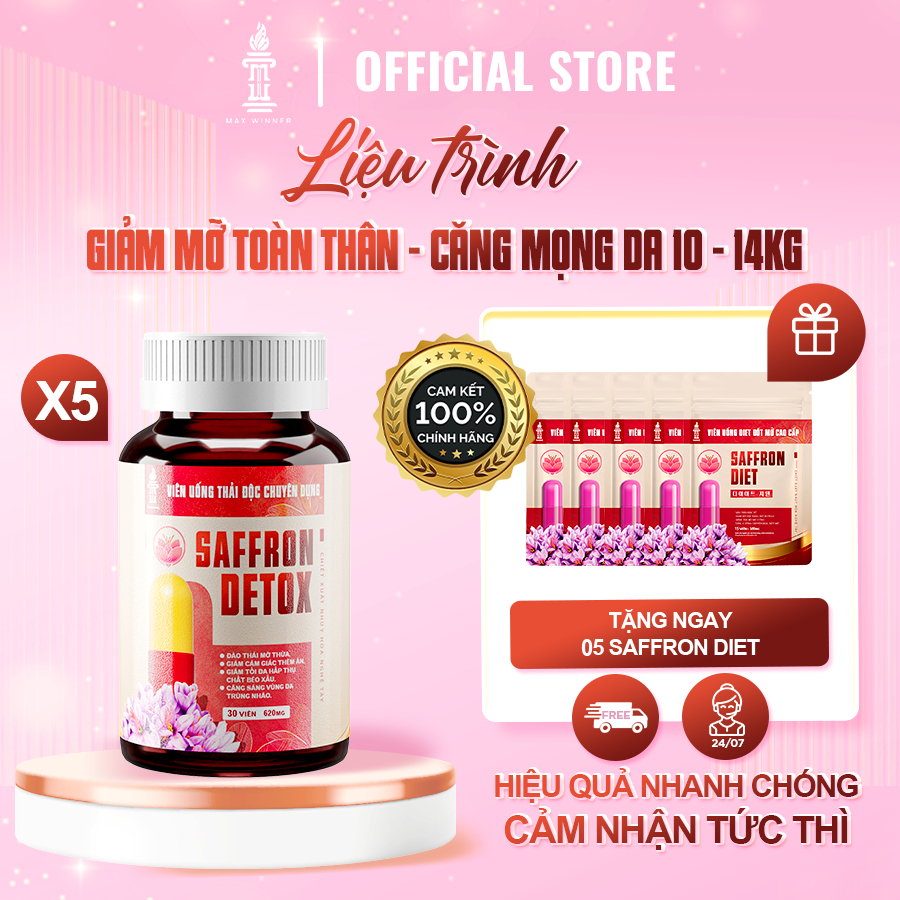 [Tặng 5 Diet] Combo 5 Viên Uống Giảm Cân Saffron Detox Giảm Từ 2kg Đến 4kg, Giảm Thèm Ăn