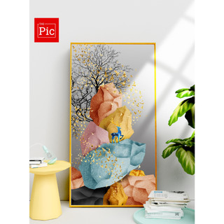 Tranh tráng gương hươu tài lộc, tranh tráng gương đơn treo chiếu nghỉ/hành lang/cầu thang/có khung composite