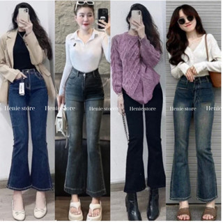  Quần jeans nữ ống loe cho nấm lùn dài 90cm lưng cao vải co giãn 