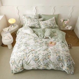 Bộ chăn ga gối cotton organic Hoa lá xanh Dreamhome
