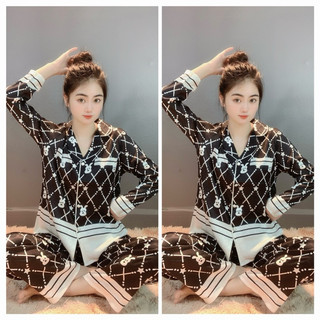 Đồ ngủ nữ,đồ mặc nhà lụa xước tơ tằm cao cấp họa tiết hoa sang chảnh
