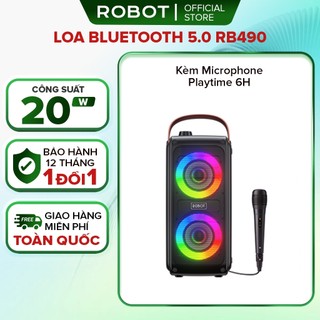 Loa Karaoke Bluetooth Ngoài Trời Hiệu Ứng LED ROBOT RB490 Kèm Micro Công Suất 20W Nghe Nhạc Cực Đỉnh - Bảo Hành 12 Tháng