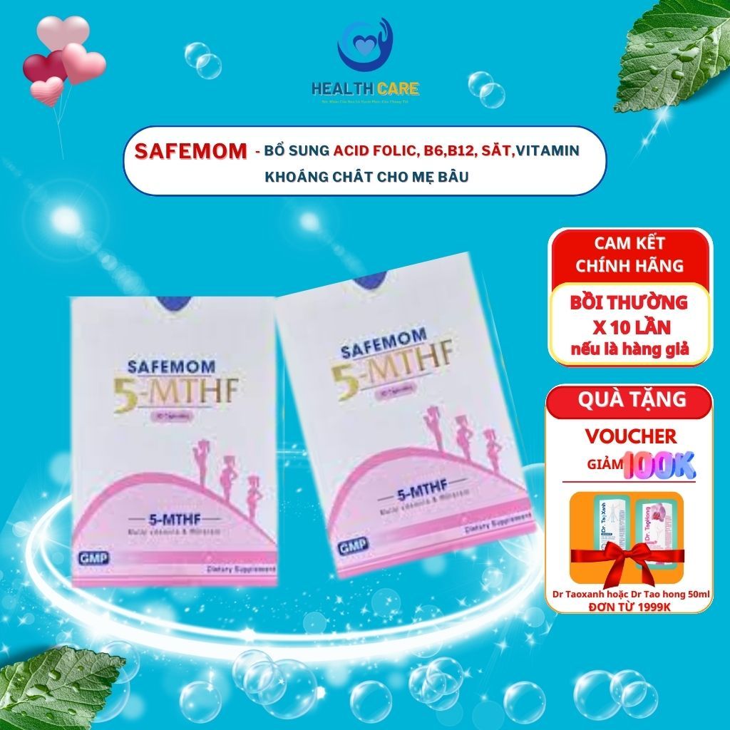 SAFEMOM 5-MTHF -Bổ sung Vitamin (B6, B12, E) Folate, Sắt, Khoáng chất cho mẹ bầu-Phòng ngừa dị tật thai nhi [chính hãng]