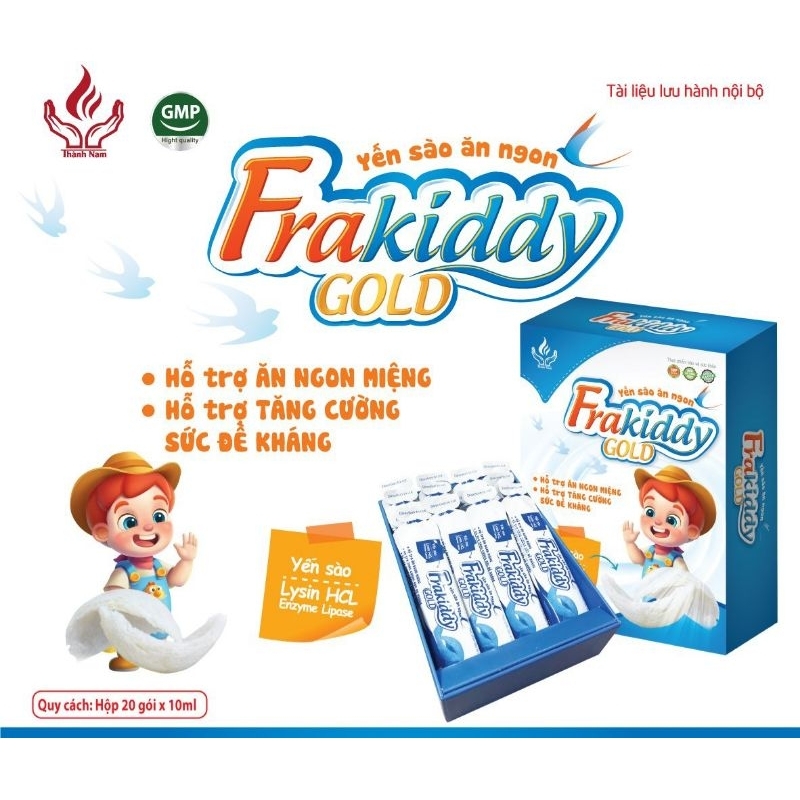 Yến Sào Ăn Ngon Frakiddy Gold  Bổ Sung Kẽm - Lysin - Enzyme Hỗ Trợ Tăng Sức Đề Kháng Cho Cơ Thể  Hộp 20 gói×10ml