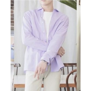 Áo sơ mi nam dài tay vải cotton màu tím hoa cà