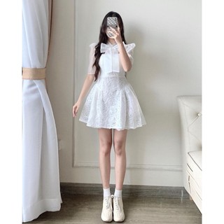 ĐẦM REN NƠ CỔ TƠ XƯỚC