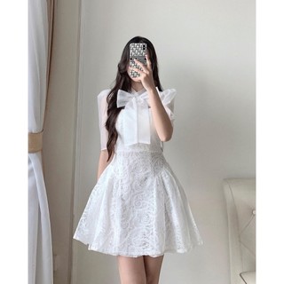 ĐẦM REN NƠ CỔ TƠ XƯỚC