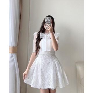 ĐẦM REN NƠ CỔ TƠ XƯỚC