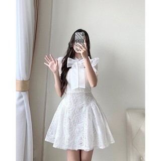 ĐẦM REN NƠ CỔ TƠ XƯỚC