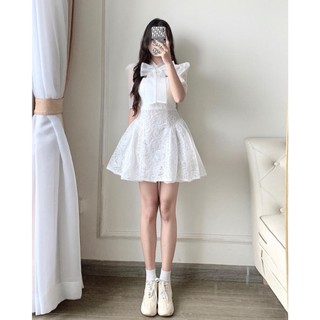 ĐẦM REN NƠ CỔ TƠ XƯỚC