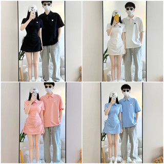 Có nam 100kg màu đen - Set áo váy đôi thun cổ polo rút hông kèm tim có 4 màu trẻ trung | Forever Couple Store