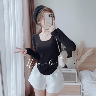 Áo Thun Gân Cổ Vuông Dài Tay Vạt Bầu - Phom Oversize TTMC0111