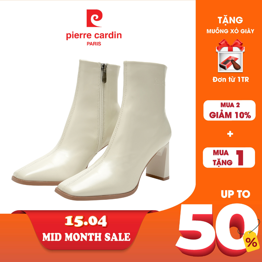 [Giảm thêm 10%] Giày boots/ bốt nữ Pierre Cardin da cao cấp, đế vuông cao gót 7cm, thiết kế khóa sau tiện lợi 245