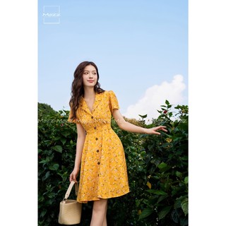 Mozz- Váy hoa vàng cúc gỗ, váy vintage