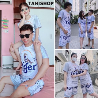 Sét bộ đùi mặc cặp gia đình unisex phối BIA TIGER BẠC phong cách Hàn Quốc,áo thun kèm quần sọt nam nữ 2024 - tâmshop