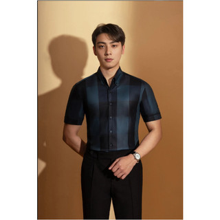 Sơ mi nam adam store ngắn tay xanh sọc chìm snc022