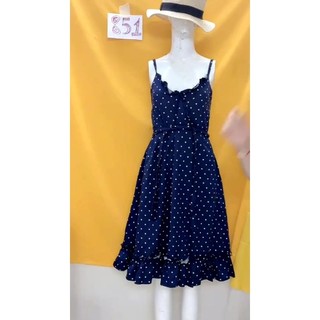Đầm dây xanh chấm bi xòe đuôi cá. S851