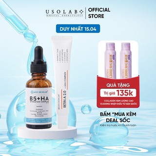 Bộ đôi trẻ hoá, giảm nếp nhăn và mụn USOLAB Serum HA B5 30ml + Kem Retin Dưỡng Chống Lão Hóa 30ml