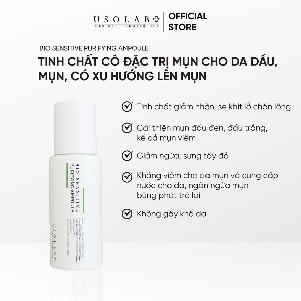 Bộ đôi ngăn ngừa mụn, mờ vết thâm và kiềm dầu USOLAB Sữa rửa mặt Sensitive Cleanser 150ml + Serum Purifying Ampoule 50ml