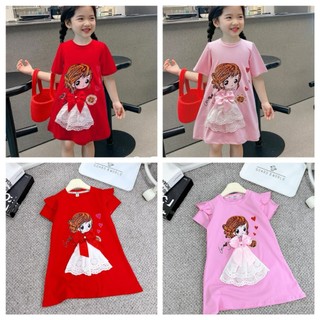 Váy cotton gắn nơ bèo cho bé gái, váy bé gái xinh