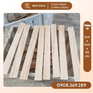 [Giá rẻ nhất] Thanh gỗ thông 1cm x 3cm x 45cm. Bào láng mịn 4 mặt, gỗ mới 100%
