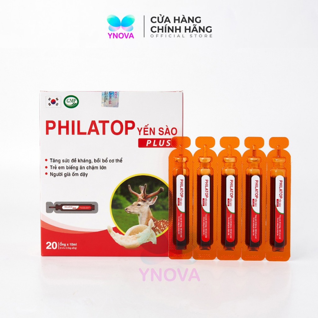 PHILATOP Yến Sào, ống nhựa 10ml, hộp 20 ống dùng cho trẻ biếng ăn, chậm lớn, người già, tăng sức đề kháng - YNOVA