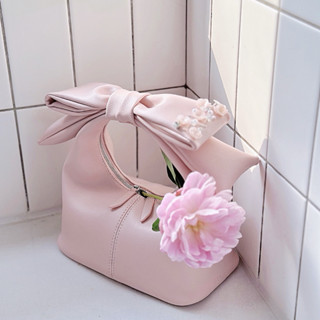 Túi Chow bag Hérisson màu hồng phấn + nơ (Update chất da dày xịn hơn 4/2024)