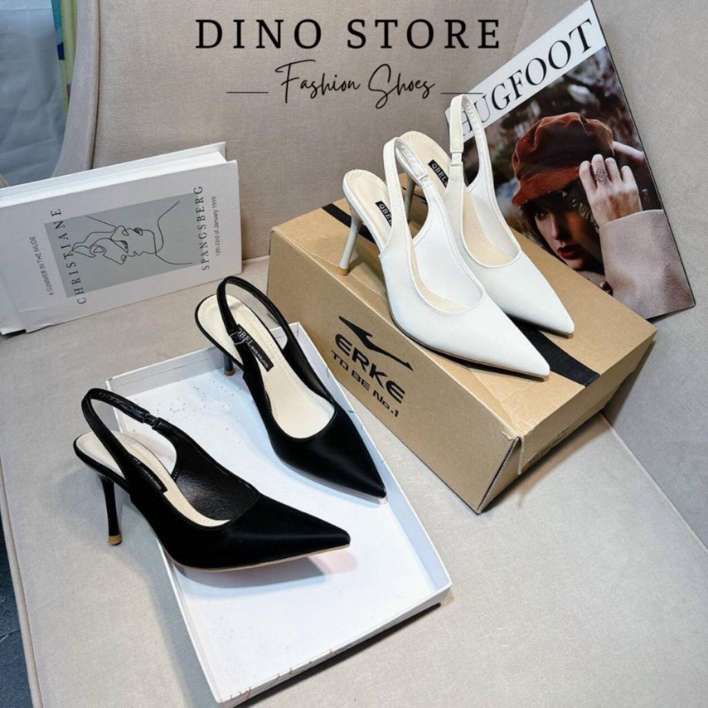 Giày cao gót 9 phân quai hậu mũi nhọn chất tuyết nhung mịn sang xịn_DINO Store