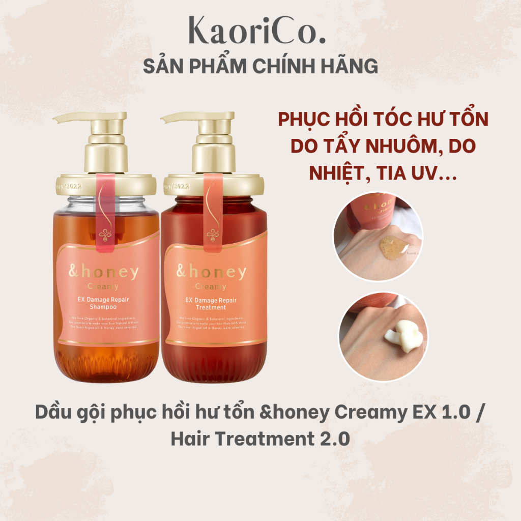 Bộ dầu gội &amp; dầu xả hữu cơ Organic phục hồi tóc hư tổn &amp;honey ViCREA Creamy EX Damage Repair Nhật Bản 440ml
