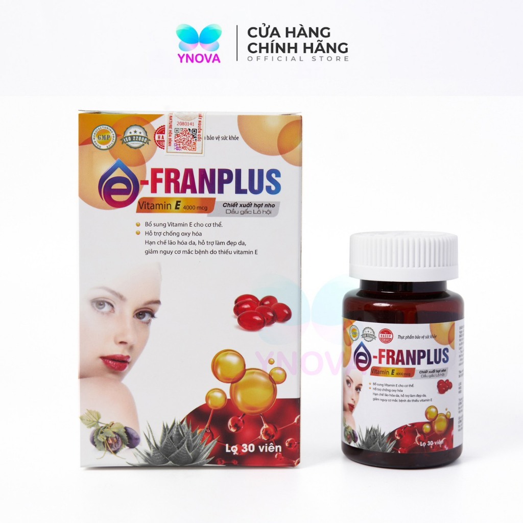 Vitamin E đỏ E-FRANPLUS 4000mgC Bổ sung Vitamin E, hỗ trợ chống oxy hóa, hạn chế lão hóa, đẹp da - YNOVA