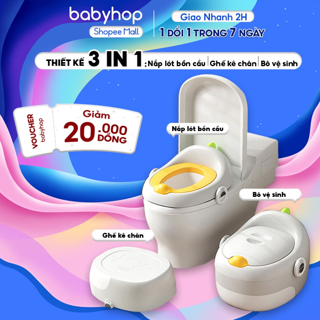 Bô cho bé đi vệ sinh 3 trong 1 hình khủng long babyhop, bô vệ sinh kèm nắp lót bồn cầu và bệ kê chân