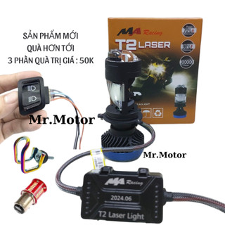 Đèn pha led bi cầu mini T2 Laser Light chân H4 mắt ếch có trợ pha tâm vàng công suất 80w