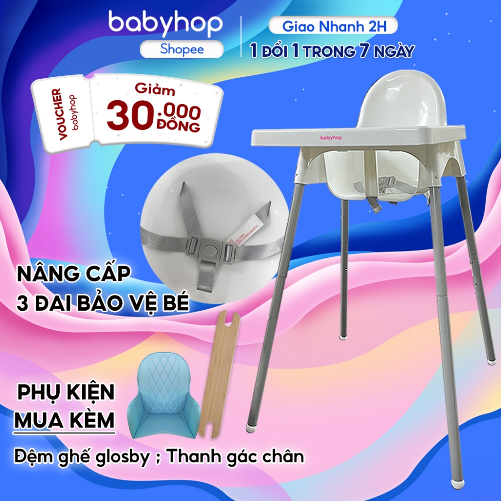 Ghế ăn dặm,bàn ăn cho bé Babyhop kèm mặt bàn, điều chỉnh 2 nấc, 3 dây đai an toàn sử dụng cho trẻ em từ 6 tháng ->3 tuổi