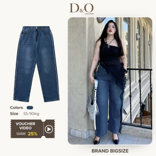Quần Jean Ống Rộng Bigsize 54-85kg Quần Suông Dáng Dài Lưng Cao Tôn Dáng Màu Xanh Đậm Phối Sọc Sườn 3101